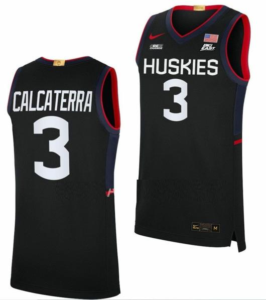 Men's Joey Calcaterra Jersey UConn Huskies College Basketball Limited Black #3