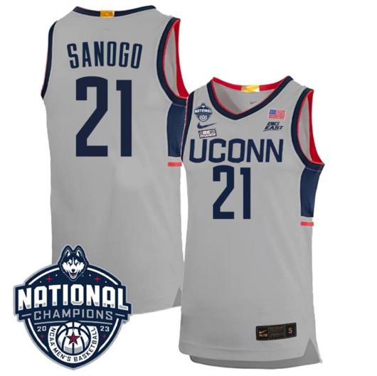 Men's Adama Sanogo Jersey #21 UConn Huskies 2023 National Champions College Basketball Gray