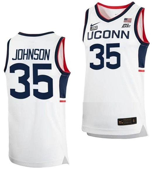 Men's Samson Johnson Jersey UConn Huskies College Basketball White Replica #35