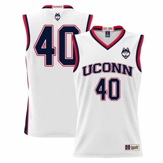 Men's Andre Johnson Jr Jersey UConn Huskies College Basketball White Red Border #40