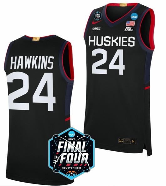 Men's Jordan Hawkins Jersey UConn Huskies College Basketball 2023 NCAA Final Four Black #24