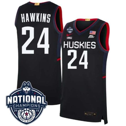 Men's Jordan Hawkins Jersey #24 UConn Huskies 2023 National Champions College Basketball Black