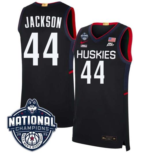 Men's Andre Jackson Jersey #44 UConn Huskies 2023 National Champions College Basketball Black