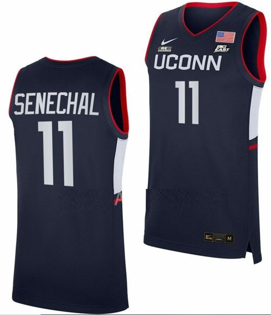 Men's Lou Lopez Senechal Jersey UConn Huskies College Basketball Navy Replica #11