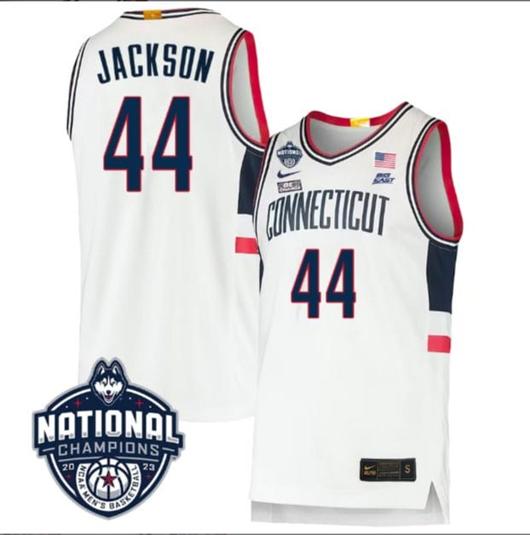 Men's Andre Jackson Jersey #44 UConn Huskies 2023 National Champions College Basketball White