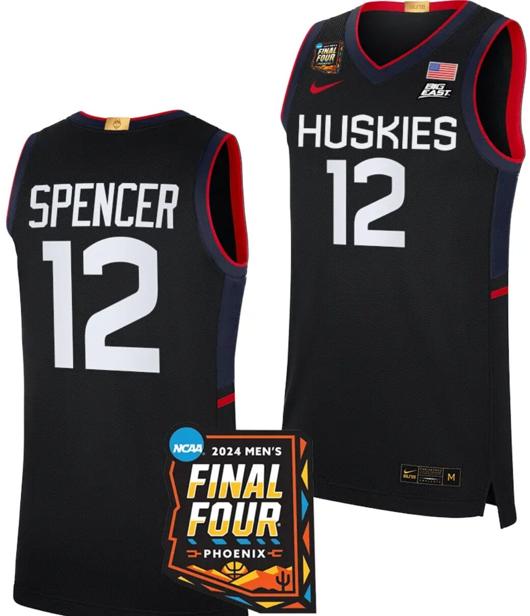 Men's Cam Spencer Jersey #12 UConn Huskies Basketball 2024 NCAA March Madness Final Four Navy