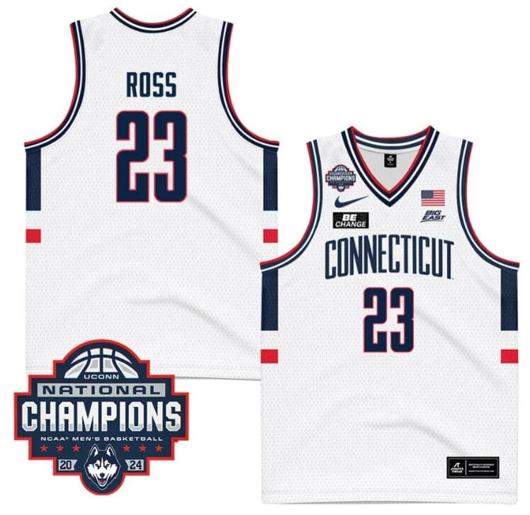 Men's Jayden Ross Jersey #23 UConn Huskies 2024 NCAA Basketball National Champions White