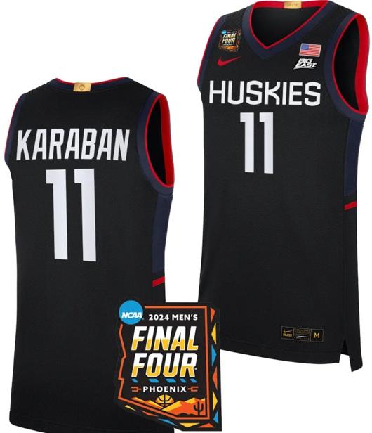 Men's Alex Karaban Jersey #11 UConn Huskies Basketball 2024 NCAA March Madness Final Four Navy