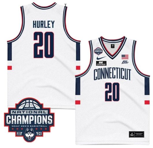 Men's Andrew Hurley Jersey #20 UConn Huskies 2024 NCAA Basketball National Champions White