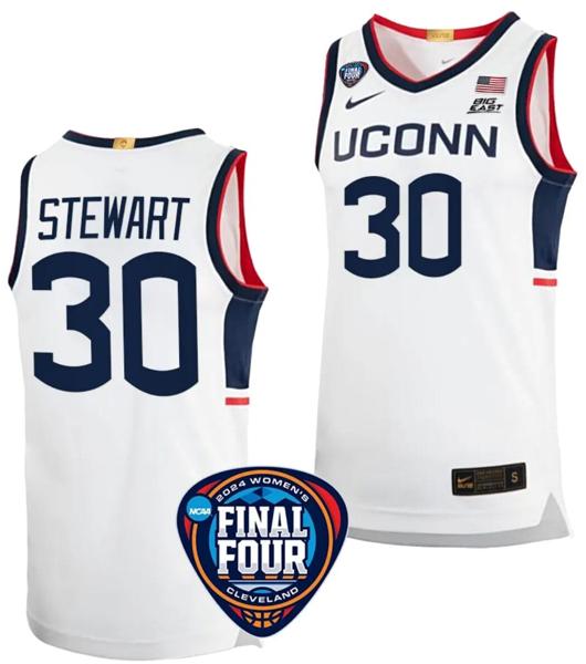 Men's Breanna Stewart Jersey #30 UConn Huskies Basketball 2024 NCAA March Madness Final Four White