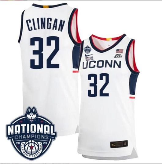 Men's Donovan Clingan Jersey #31 UConn Huskies 2023 National Champions College Basketball White Home