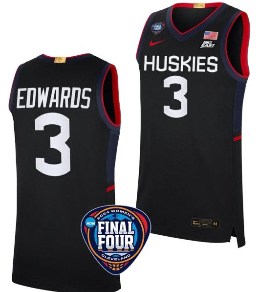 Men's Aaliyah Edwards Jersey #3 UConn Huskies Basketball 2024 NCAA March Madness Final Four Black