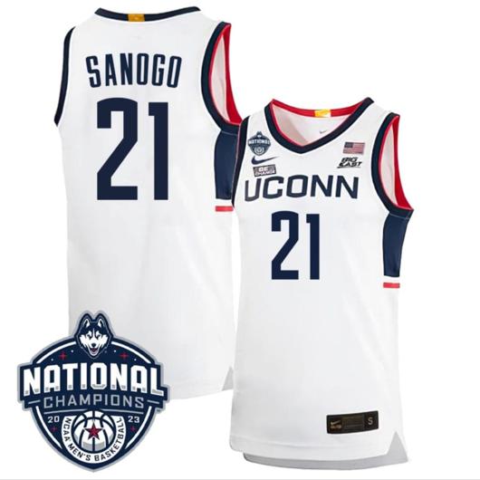 Men's Adama Sanogo Jersey #21 UConn Huskies 2023 National Champions College Basketball White Home