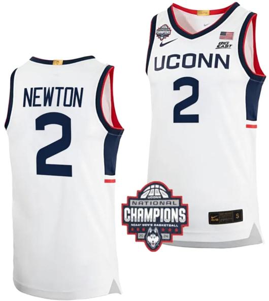 Men's Tristen Newton Jersey #2 UConn Huskies 2024 NCAA Basketball National Champions White Elite