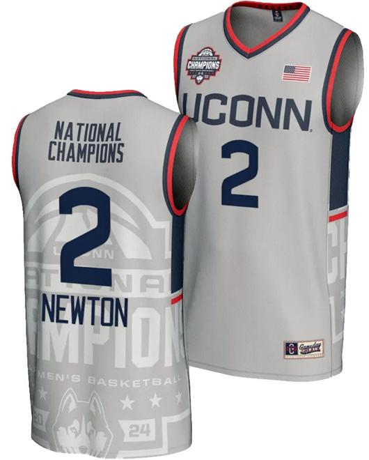 Men's Tristen Newton Jersey #2 UConn Huskies 2024 NCAA Basketball National Champions Lightweight Gray