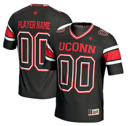 Men's GameDay Greats Black UConn Huskies NIL Customized Football Jersey