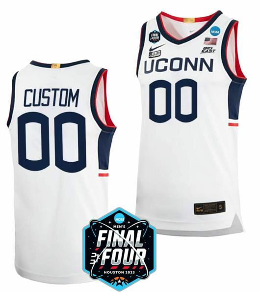 Men's Custom UConn Huskies Jersey Name and Number College Basketball 2023 NCAA Final Four White