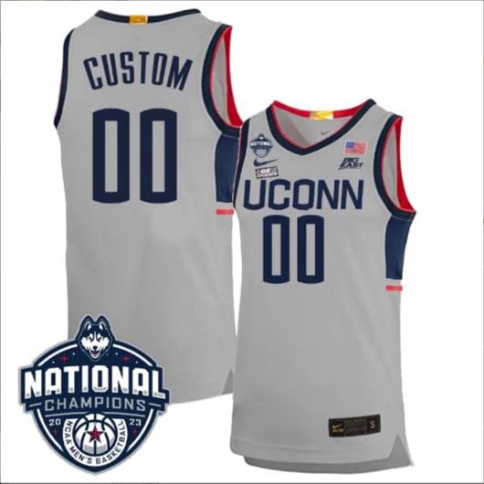 Men's Custom UConn Huskies Basketball Jersey Name and Number 2023 National Champions College Basketball Gray