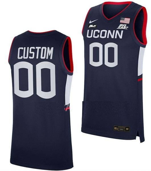 Men's Custom UConn Huskies Jersey College Basketball Name and Number Away Navy Big East