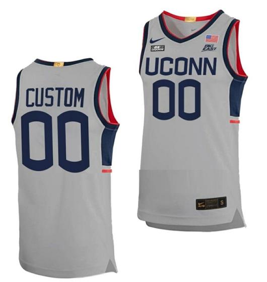 Men's Custom UConn Huskies Jersey College Basketball Name and Number Limited Gray