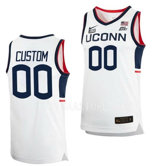 Men's Custom UConn Huskies Jersey College Basketball Name and Number Home White Big East