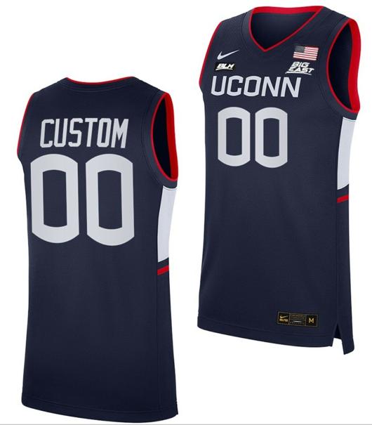 Men's Custom UConn Huskies Jersey College Basketball Name and Number Navy BLM