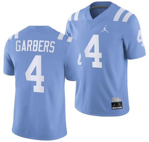 Men's UCLA Bruins Ethan Garbers Jersey #4 Alternate Game Light Blue Football Uniform