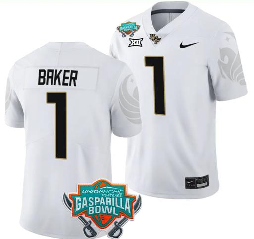 Men's Nike Javon Baker Jersey #1 UCF Knights 2023 Gasparilla Bowl Patch Football White