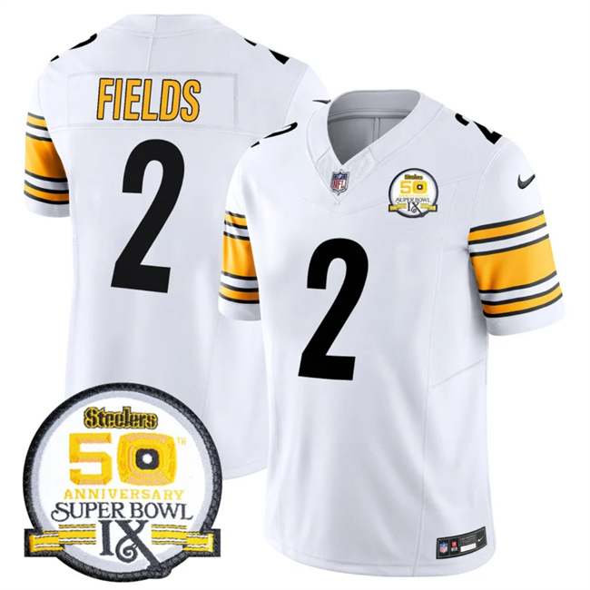 Men's Pittsburgh Steelers #2 Justin Fields White 2024 F.U.S.E. 50th Anniversary Of Super Bowl IX Alternate Vapor Untouchable Limited Stitched Jersey