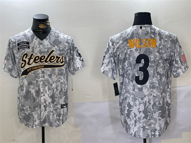 Men's Pittsburgh Steelers #3 Russell Wilson 2024 Arctic Camo Salute to Service Stitched Baseball Jersey