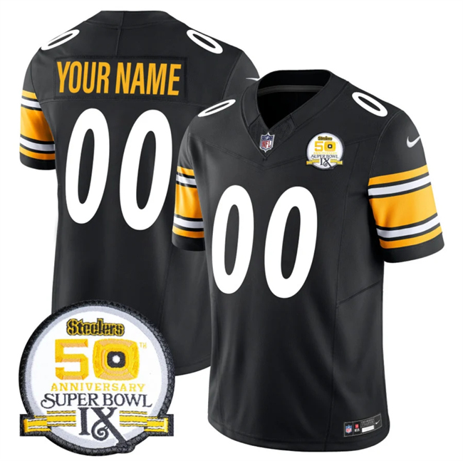 Men's Pittsburgh Steelers Custom Black 2024 F.U.S.E. 50th Anniversary Of Super Bowl IX Alternate Vapor Untouchable Limited Stitched Jersey