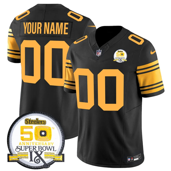 Men's Pittsburgh Steelers Custom Black 2024 F.U.S.E. 50th Anniversary Of Super Bowl IX Color Rush Limited Stitched Jersey