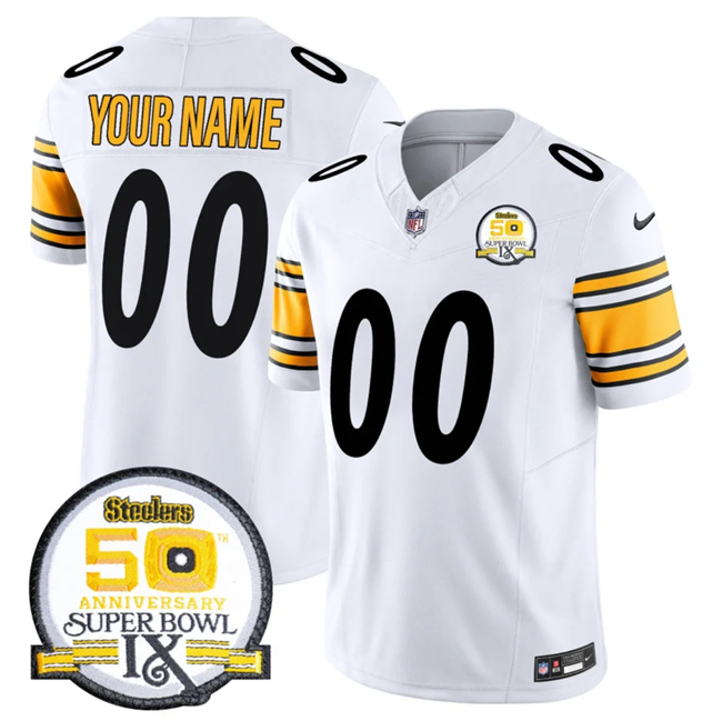 Men's Pittsburgh Steelers Custom White 2024 F.U.S.E. 50th Anniversary Of Super Bowl IX Alternate Vapor Untouchable Limited Stitched Jersey