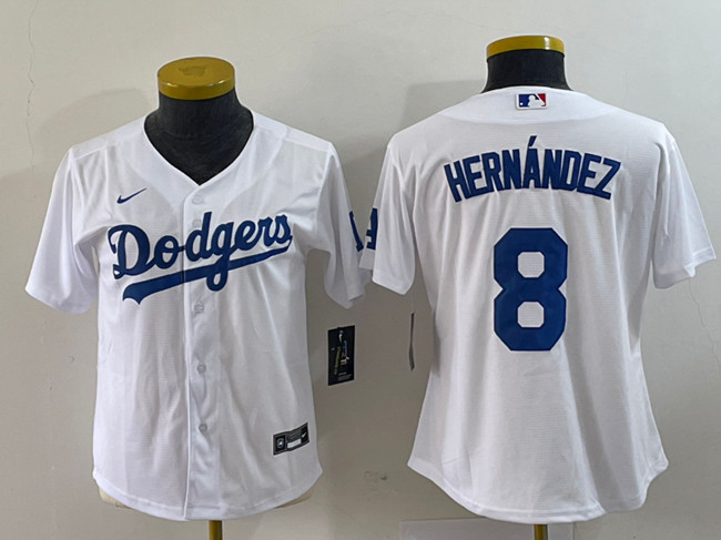 Women's Los Angeles Dodgers #8 Enrique Hernández White Stitched Jersey(Run Small)