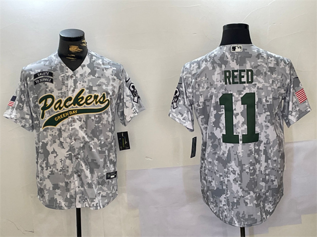 Men's Green Bay Packers #11 Jayden Reed 2024 Arctic Camo Salute to Service Stitched Baseball Jersey