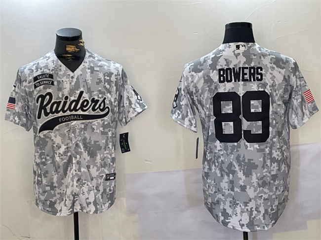 Men's Las Vegas Raiders #89 Brock Bowers 2024 Arctic Camo Salute to Service Stitched Baseball Jersey