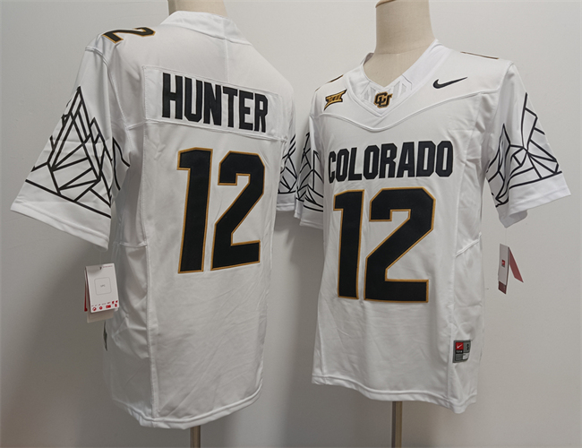 Men's Colorado Buffaloes #12 Travis Hunter White 2024 With Big 12 XII Patch 2024 F.U.S.E Stitched Football Jersey