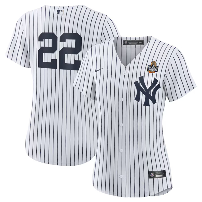 Women's New York Yankees #22 Juan Soto White 2024 World Series Cool Base Stitched Baseball Jersey(Run Small)