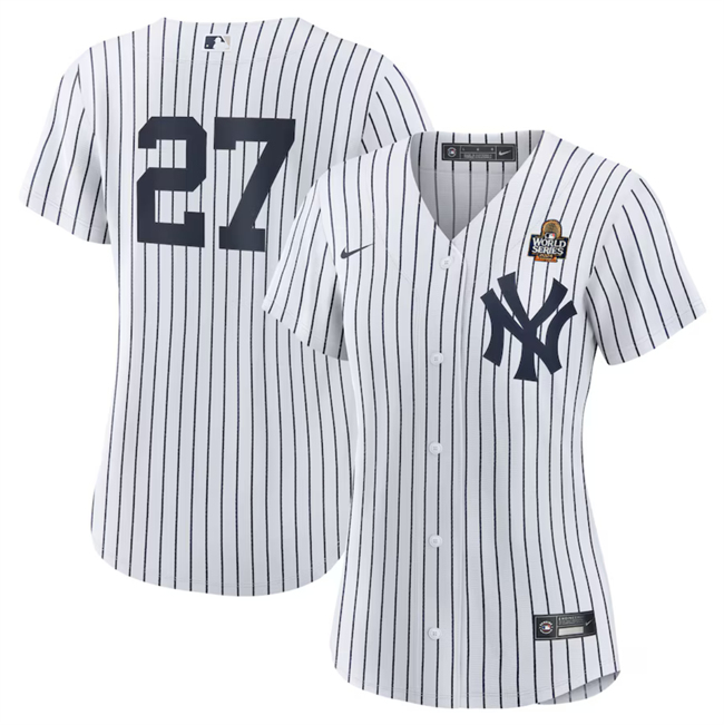 Women's New York Yankees #27 Giancarlo Stanton White 2024 World Series Cool Base Stitched Baseball Jersey(Run Small) (1)