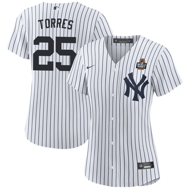 Women's New York Yankees #25 Gleyber Torres White 2024 World Series Cool Base Stitched Baseball Jersey(Run Small)