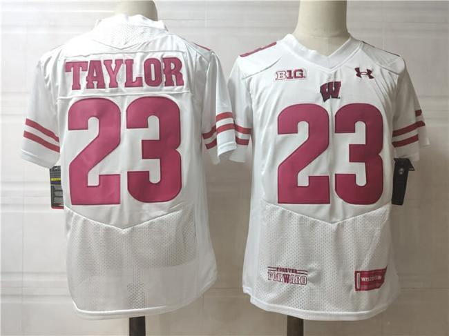 Men's Wisconsin Badgers #23 Jonathan Taylor College Football Jersey White