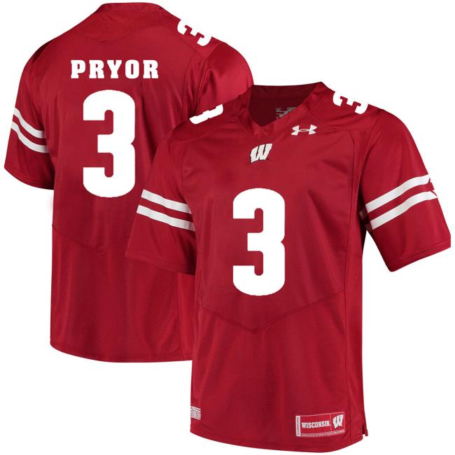 Men's Wisconsin Badgers #3 Kendric Pryor College Football Jersey Red