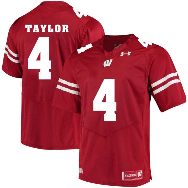 Men's Wisconsin Badgers #4 AJ Taylor College Football Jersey Red