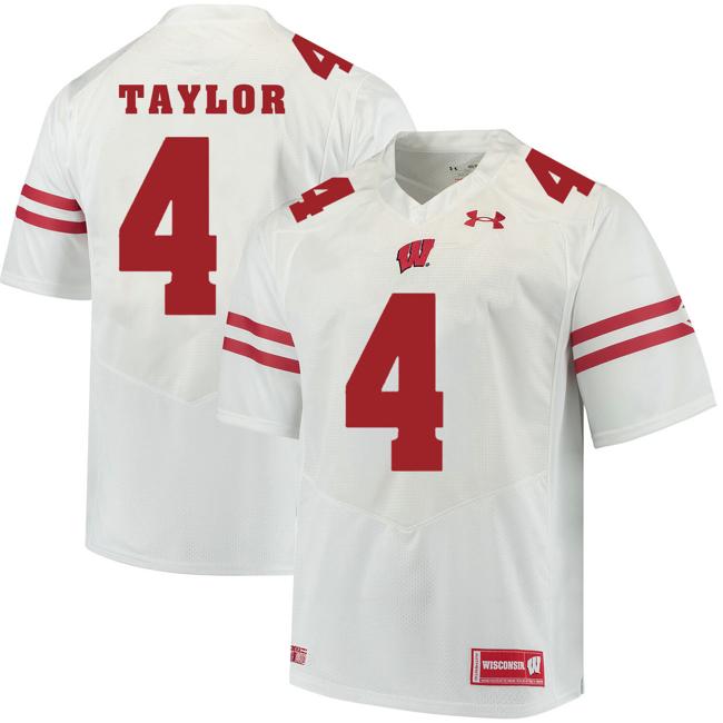 Men's Wisconsin Badgers #4 AJ Taylor College Football Jersey White