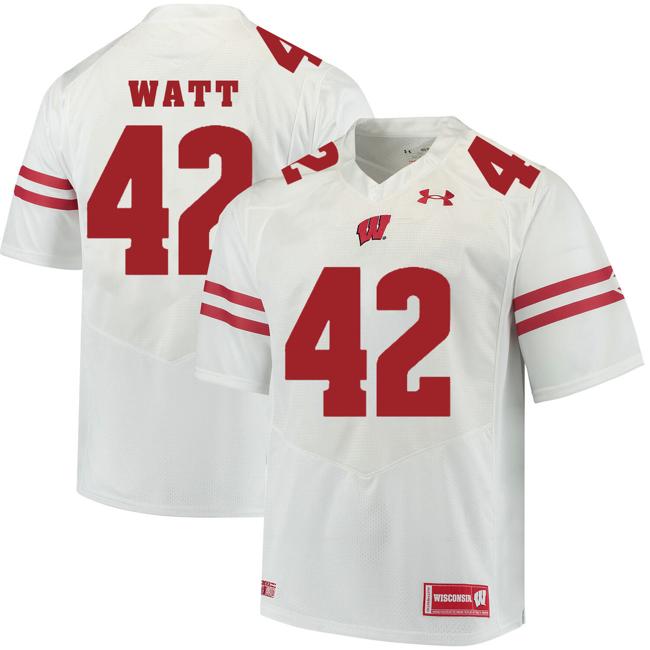 Men's Wisconsin Badgers #42 TJ Watt College Football Jersey White White