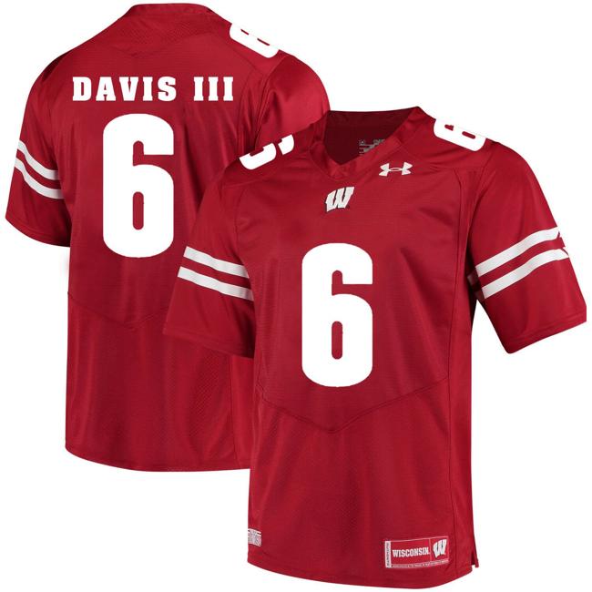 Men's Wisconsin Badgers #6 Danny Davis III College Football Jersey Red