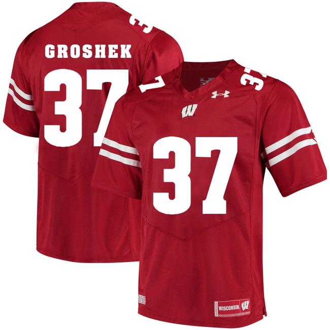 Men's Wisconsin Badgers #37 Garrett Groshek College Football Jersey Red