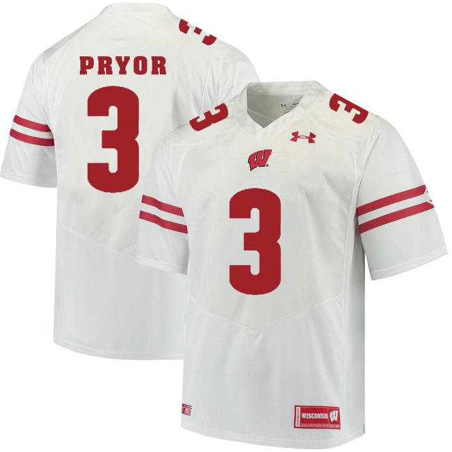 Men's Wisconsin Badgers #3 Kendric Pryor College Football Jersey White