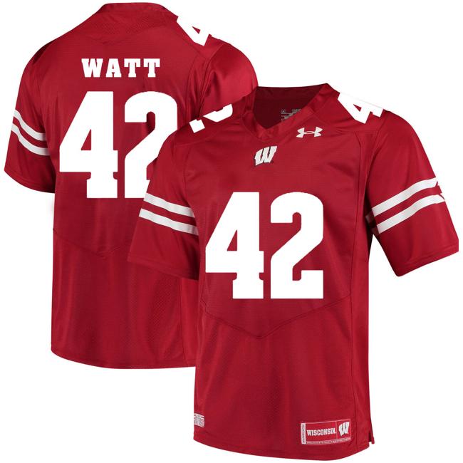 Men's Wisconsin Badgers #42 TJ Watt College Football Jersey White Red