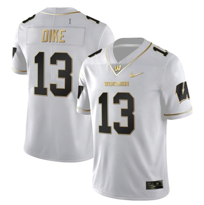 Men's Chimere Dike Jersey #13 Wisconsin Badgers Gold Vapor College Football White Gold